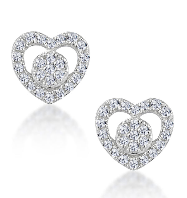 Diamond Heart Solitaire Stellato Earrings in 9K White Gold